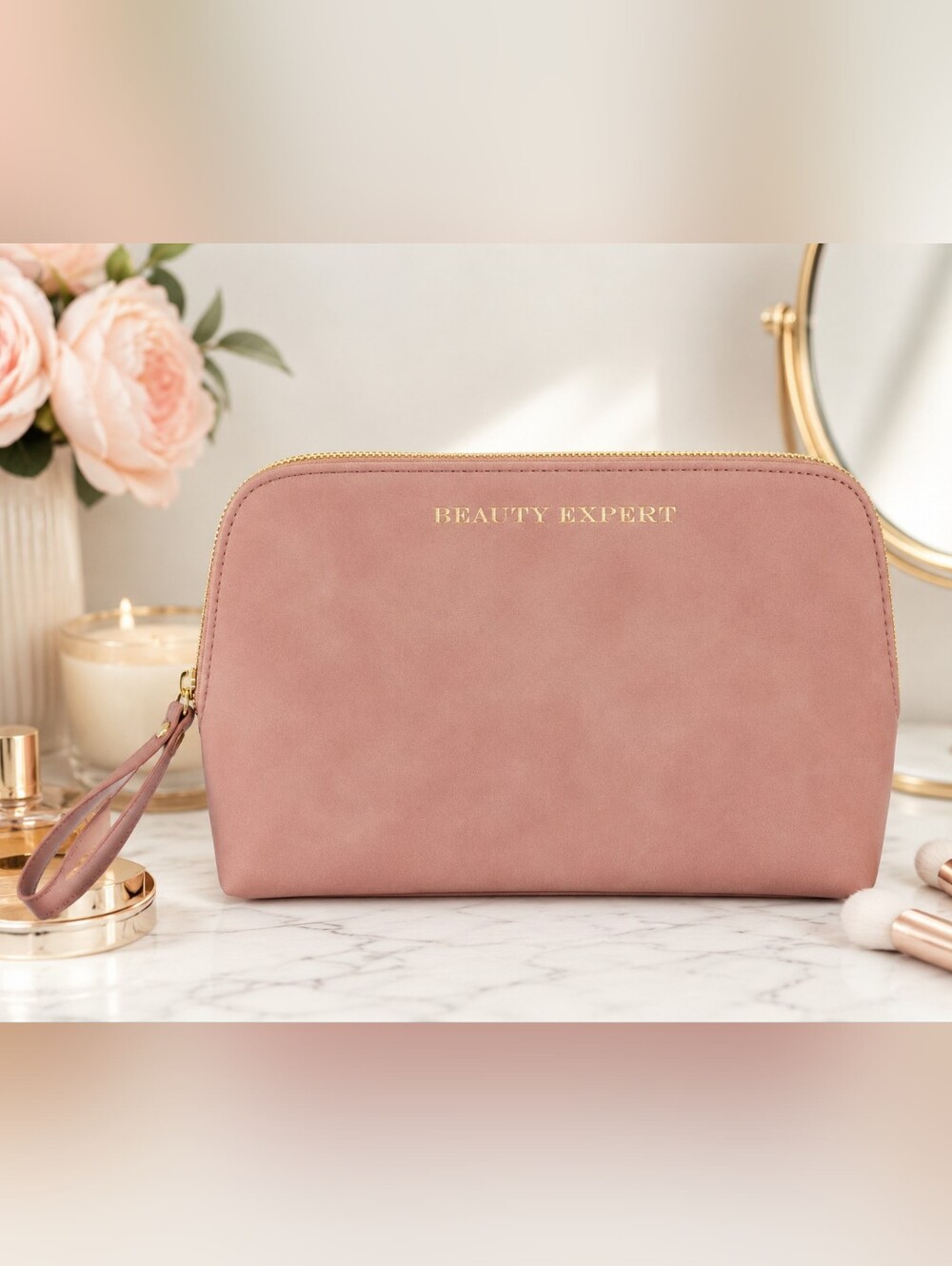 Beauty Expert Blush Pink Cosmetic Bag Makeup Travel Toiletry Pouch